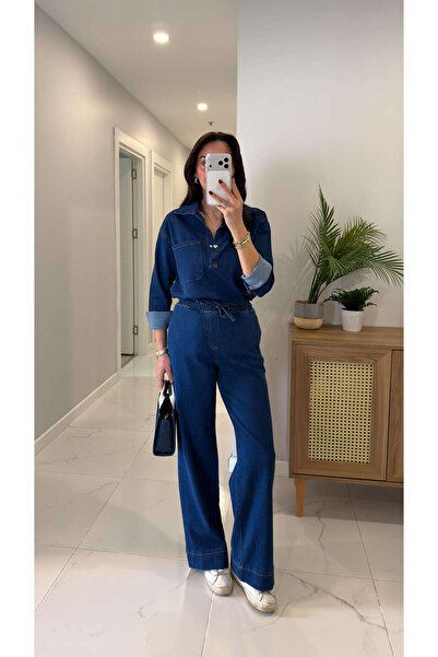 BİRCANÇİL Set din denim din două piese Ninnas Blue cu detaliu buzunar la capă...