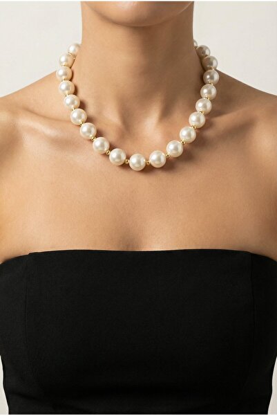 Spazio Şık Minimal Büyük Boncuk Kolye BEYAZ