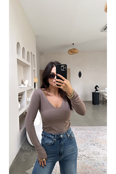 Buket Teke Κορμάκι από πολυαμίδιο με λαιμόκοψη V, σε χρώμα βιζόν