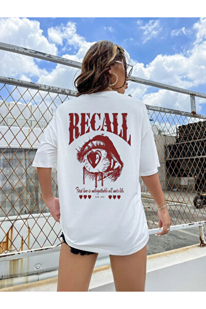 Rivox تي شيرت أبيض فضفاض للجنسين من القطن مع طباعة ريكال