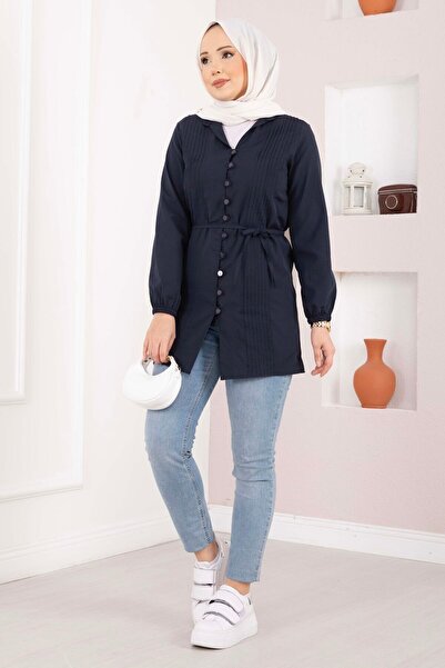 EBRUTESETTÜR Ribbed Detailed Lace-Up Shirt Navy Blue