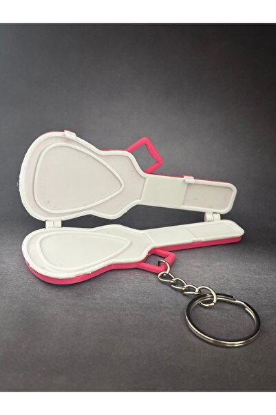 Store Gitar Şeklinde Anahtarlık Pena Kutusu Pembe Renk