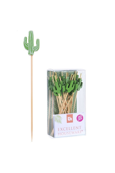 Excellent Houseware Set of 20 cocktail ornaments, bamboo, 12 cm, green