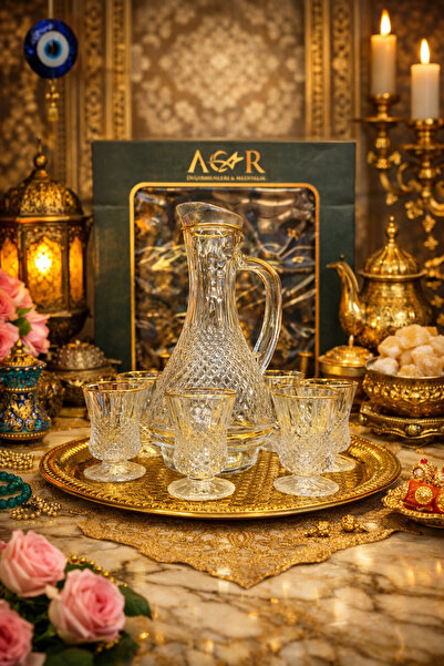 seymenbıçakçılık Kristal Görünümlü Zemzemlik Sürahi Takımı – 6’lı Bardaklı Lü...