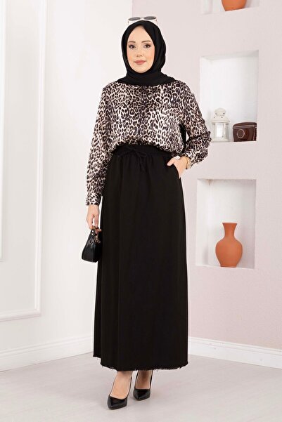 EBRUTESETTÜR Pocket Detailed Elastic Waist Skirt Black