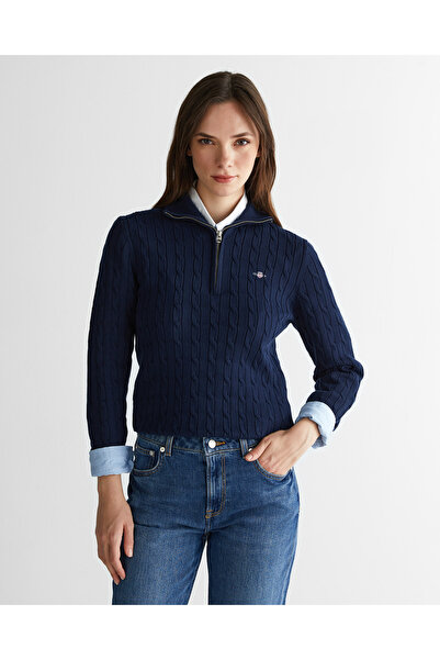 Gant Kadın Lacivert Regular Fit Yarım Fermuarlı Triko