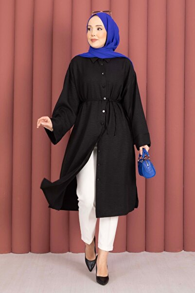 EBRUTESETTÜR Lace-Up Buttoned Tunic Shirt Black