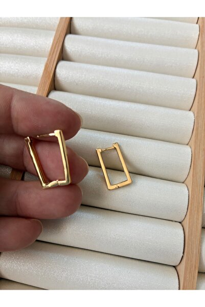 ARİ TAKI Rectangular Thin Gold Steel Earrings