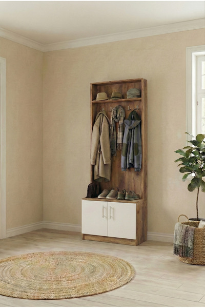 İNDEPPO LOFT PORTMANTO ASKILI 2 KAPAKLI (CEVİZ - BEYAZ)