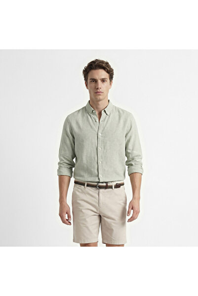 Nautica Erkek Yeşil Regular Fit Keten Gömlek