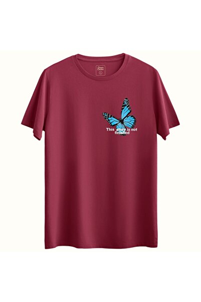 PİXELİA Girls/Women's Blue Butterfly Transfer Printed Round Neck Short Sleeve...