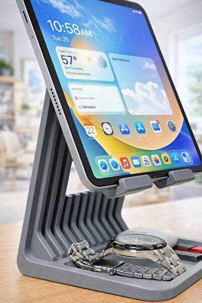 Lmz Design Tablet Standı Masa Üstü Ergonomik Yükseltici iPad Uyumlu Gri