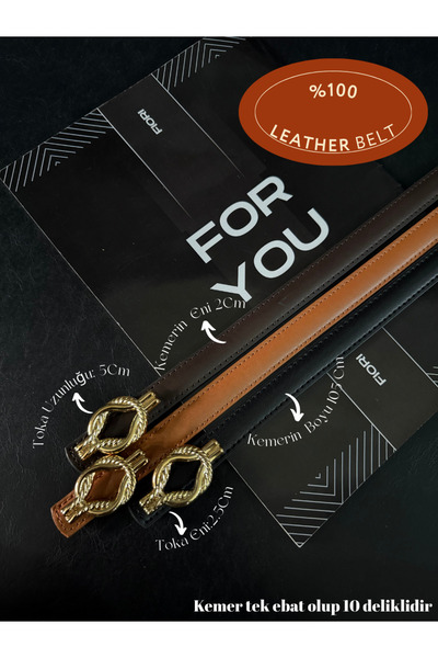 Fiori Genuine Leather Curved Long Buckle Thin Women's Belt, Coat Belt, Shirt ...