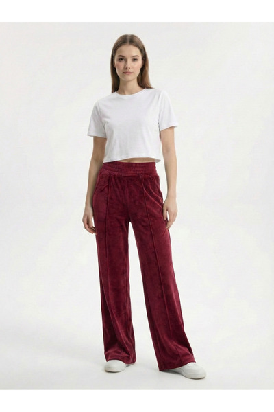 NEW JOURNAL Women's Burgundy Elastic Waist Soft Textured Velvet Sweatpants Nj107
