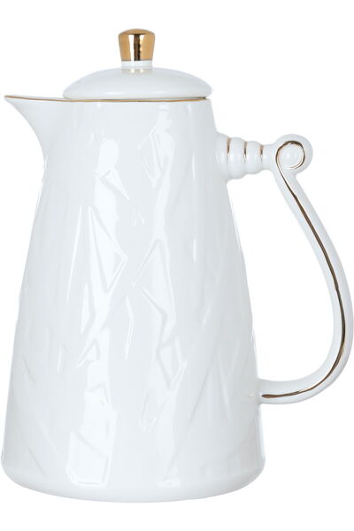 Generic ترمس بورسلين من معرض السيف، سعة 1.5 لتر، منقوش عليه كتابة ذهبية بيضاء