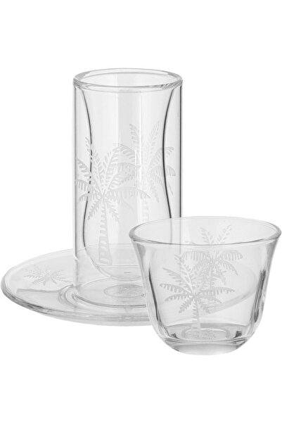 Generic طقم فناجين وصحون زجاجية من معرض السيف، 18 قطعة، مع صحون - شفاف