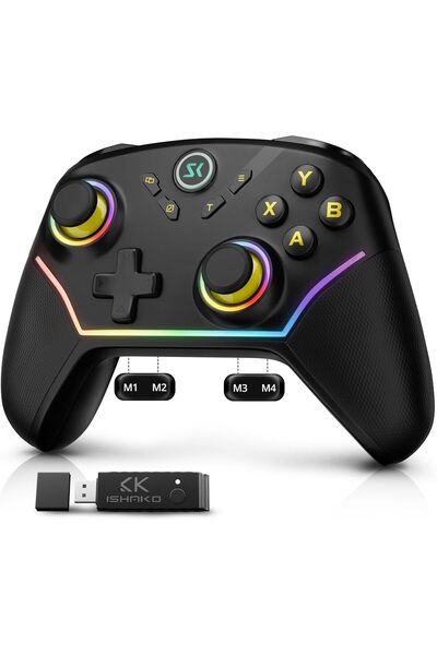 Generic وحدة تحكم لاسلكية للكمبيوتر من ISHAKO، مزودة بعصا تحكم ومحفزات تعمل ب...