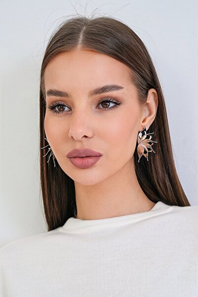 Trend Alaçatı Stili أقراط فضية للنساء بتصميم أوراق اللولب الفولاذي Alc-X15364