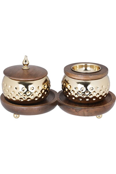 Generic طقم مبخرة من الفولاذ من معرض السيف، 28 × 16 × 13 سم، قاعدة خشبية، 3 قطع