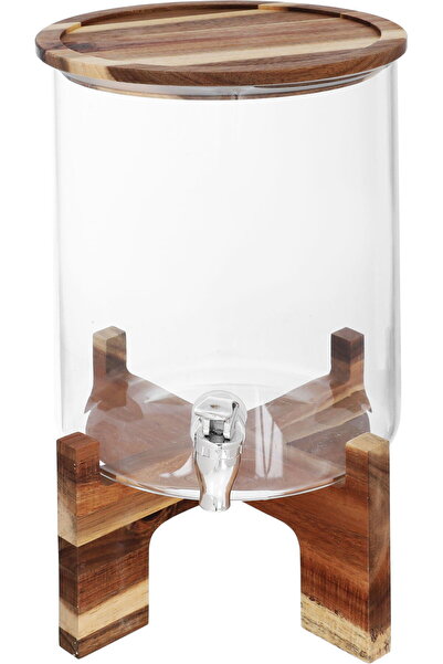 Generic وهج الماسا جلاس جيك، 3.5 لتر، قاعدة خشبية - بني شفاف
