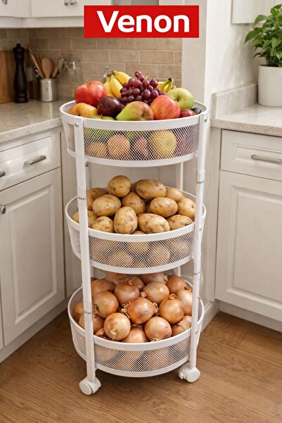 VENON Λευκό πτυσσόμενο μεταλλικό ροδάκι 🧅   Δοχείο για κρεμμύδια πατάτας 🥔 ...