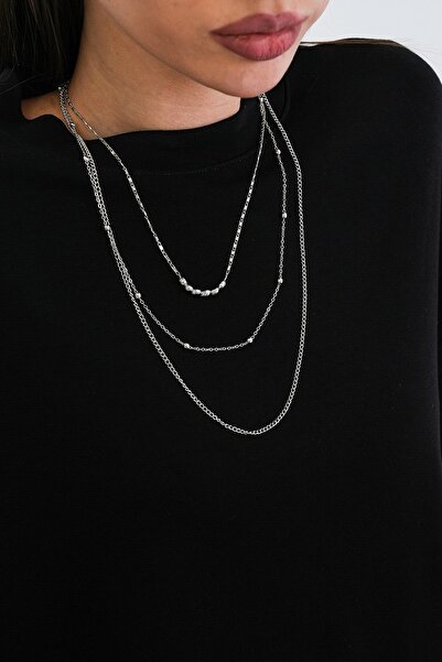 Trend Alaçatı Stili طقم قلادة نسائية من الفولاذ الفضي مكون من 3 قلائد من نوع ...