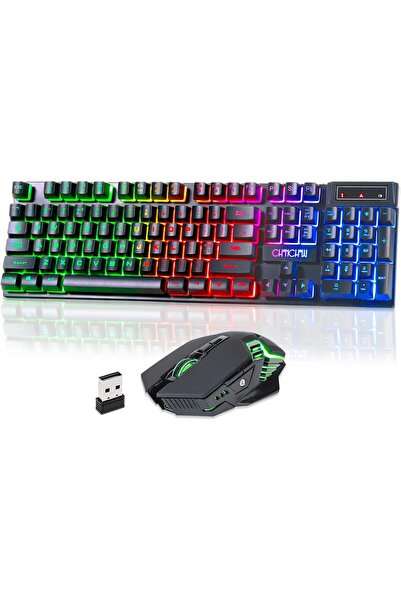 Generic مجموعة لوحة مفاتيح وماوس ألعاب لاسلكية من CHONCHOW بمنفذ USB، لوحة مف...