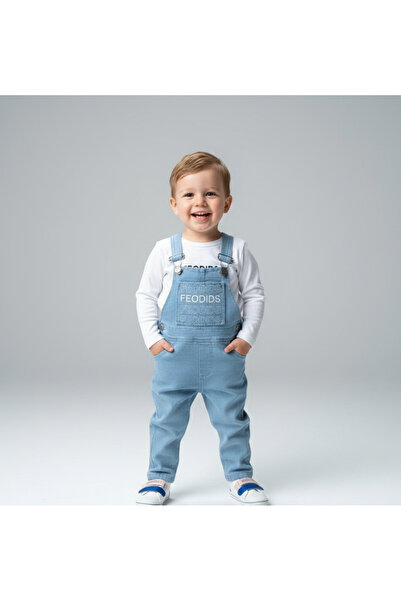 Baby Cep İşleme Detaylı Feodids Erkek Bebek 2 li Salopetli Takım - Açık Mavi