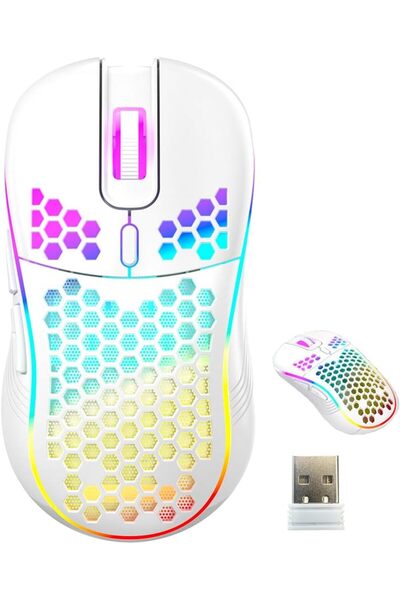 Generic ماوس ألعاب لاسلكي، ماوس كمبيوتر بإضاءة خلفية RGB بستة أزرار، هيكل خفي...