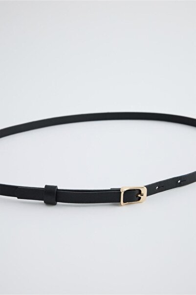 KADRİYE BAŞTÜRK Gold Tokalı Ayarlanabilir İnce Kemer Siyah