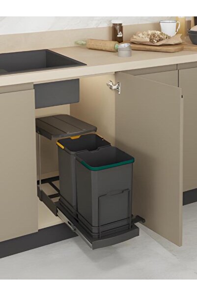 STARAX S-2392-A Telescopic Rail Plastic 12+12 Lt. Anthracite Trash Can