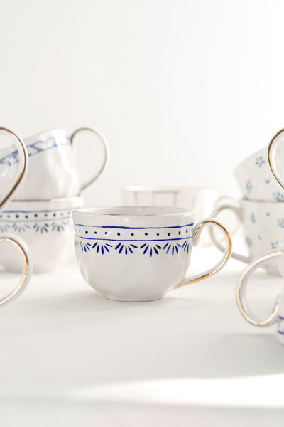 ada mia seramik Geometric Patterned 24K Gold Decorated Handmade Ceramic Mug 2...