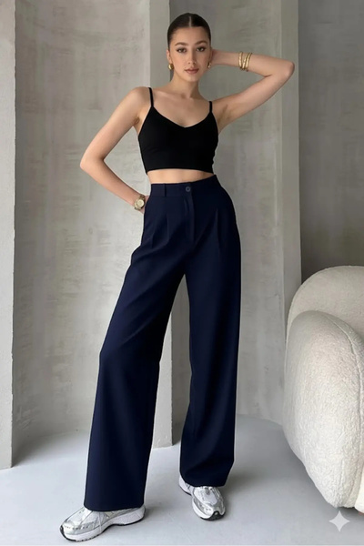 Modayıldızlar Mr Women's Navy Blue Oversize Palazzo Trousers (New Season)