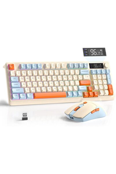 Generic لوحة مفاتيح وماوس لاسلكيان للألعاب من FREEWOLF T96، مزودان بشاشة ذكية...