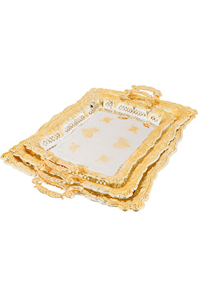 Generic Al Saif Gallery steel topper, 3 pieces, rectangle, gold-silver engraving