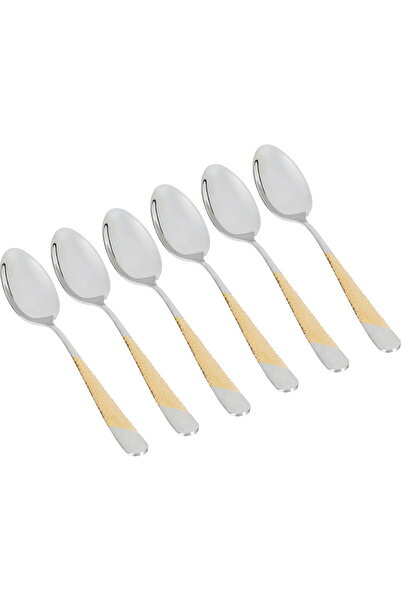 Generic Al Saif Gallery steel eating spoon set, 6 pieces, gold-silver pattern