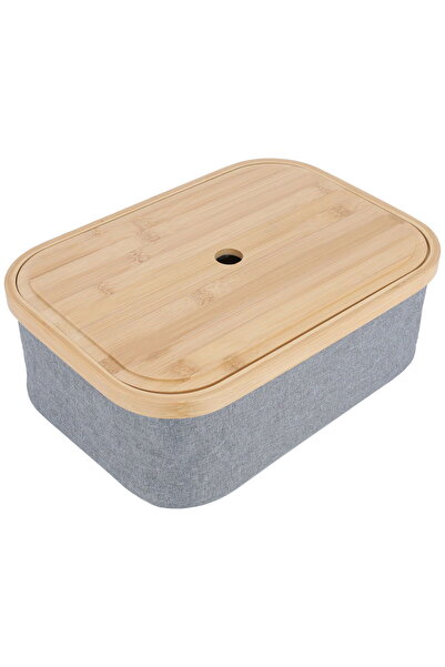 Generic سلة تخزين قماشية من معرض السيف، غطاء خشبي - رمادي