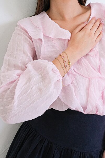 Trend Alaçatı Stili طقم أساور نسائية من الفولاذ مكون من 3 قطع مع حلية على شكل...