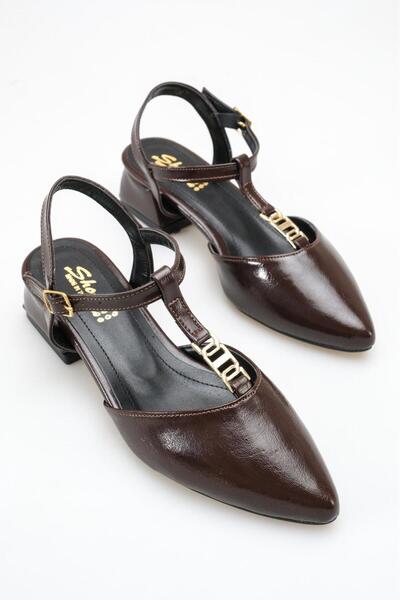 tusemmoda Tsm Women's Brown Patent Leather T-Strap Low-Heel Daily Shoes