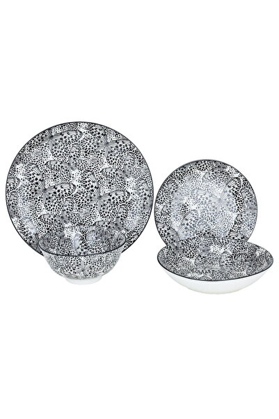 Generic Al Saif Gallery Porcelain Round Dinner Set, 24 Pieces - Black