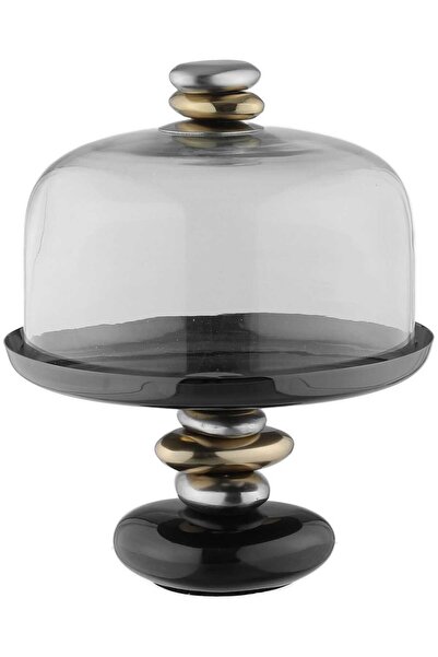 Generic AlSaif Gallery Steel Cake Stand, 20 x 20 x 18 cm, Glass Cover - Black...