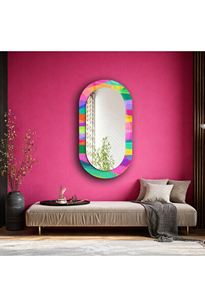 Meteor Medya Pastel Çok Renkli Oval Duvar Aynası – Modern Tasarım Salon ve Ba...