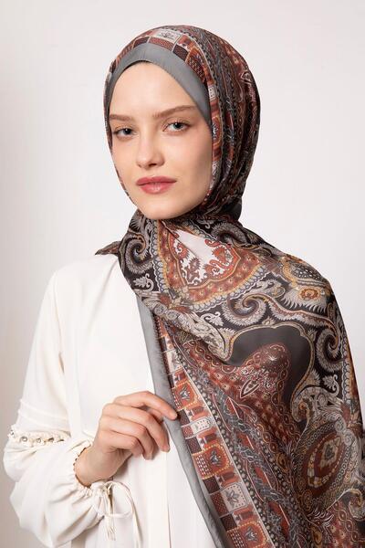 LuvenSara Hint İpeği Şal Antrasit Kiremit