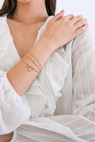 Trend Alaçatı Stili طقم أساور ذهبية للنساء مكون من 3 قطع بتصميم قلوب متنوعة A...