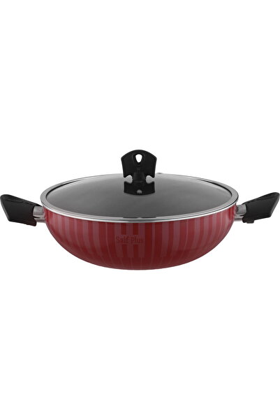 Generic مقلاة السيف بلس تيفلون بغطاء زجاجي، 26 سم، مقبض أحمر - أسود