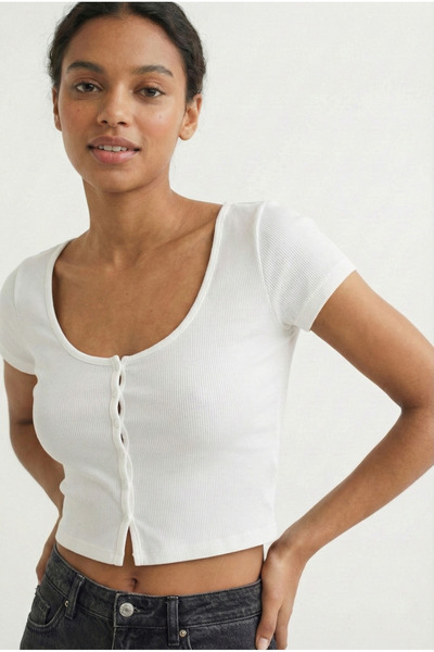 NEW JOURNAL Women's Ecru Buttoned Front Fitted Blouse Jf13