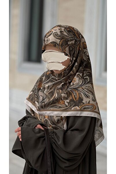 Qalortex Scarf Cotton Soft Azalea Pattern Scarf-Khaki