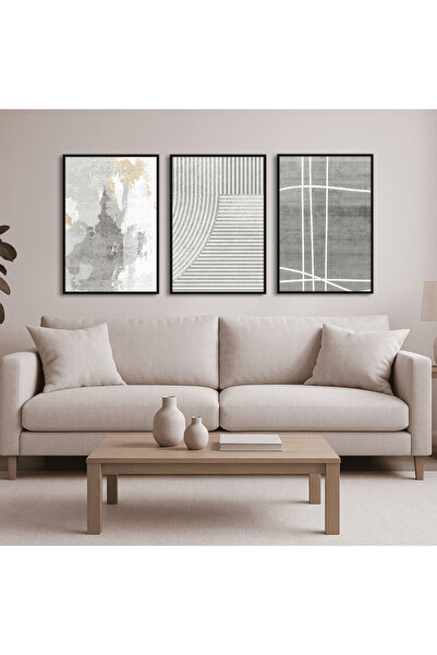 designadv Artistic triptych paintings - black frame