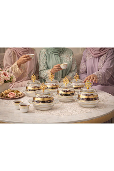 Byblos ✨ تمرية زجاج فاخرة بلمسة ذهبية أنيقة – طقم 6 قطع للضيافة الراقية ✨