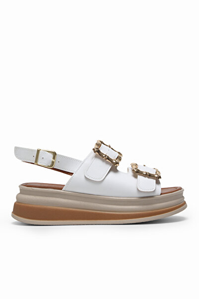 Tonny Black Γυναικεία λευκά άνετα πέδιλα με ψηλή σόλα και αγκράφα